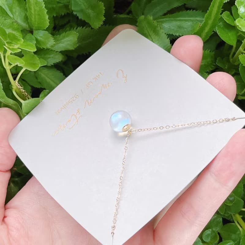 藍月光小燈泡球球項鍊 14K