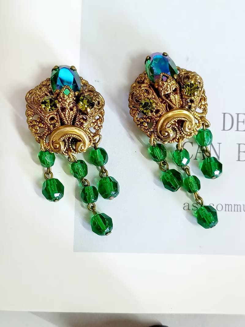 vintage jewelry  古董西德製極光萊茵流蘇 夾式耳環
