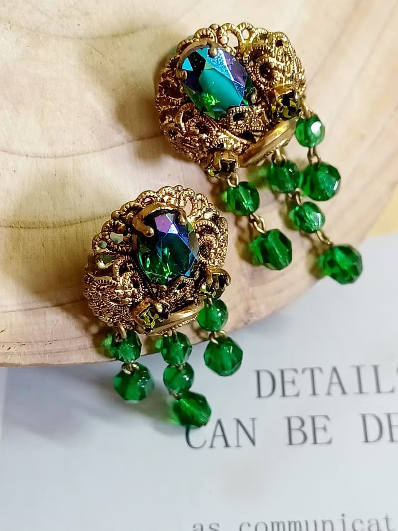 vintage jewelry  古董西德製極光萊茵流蘇 夾式耳環