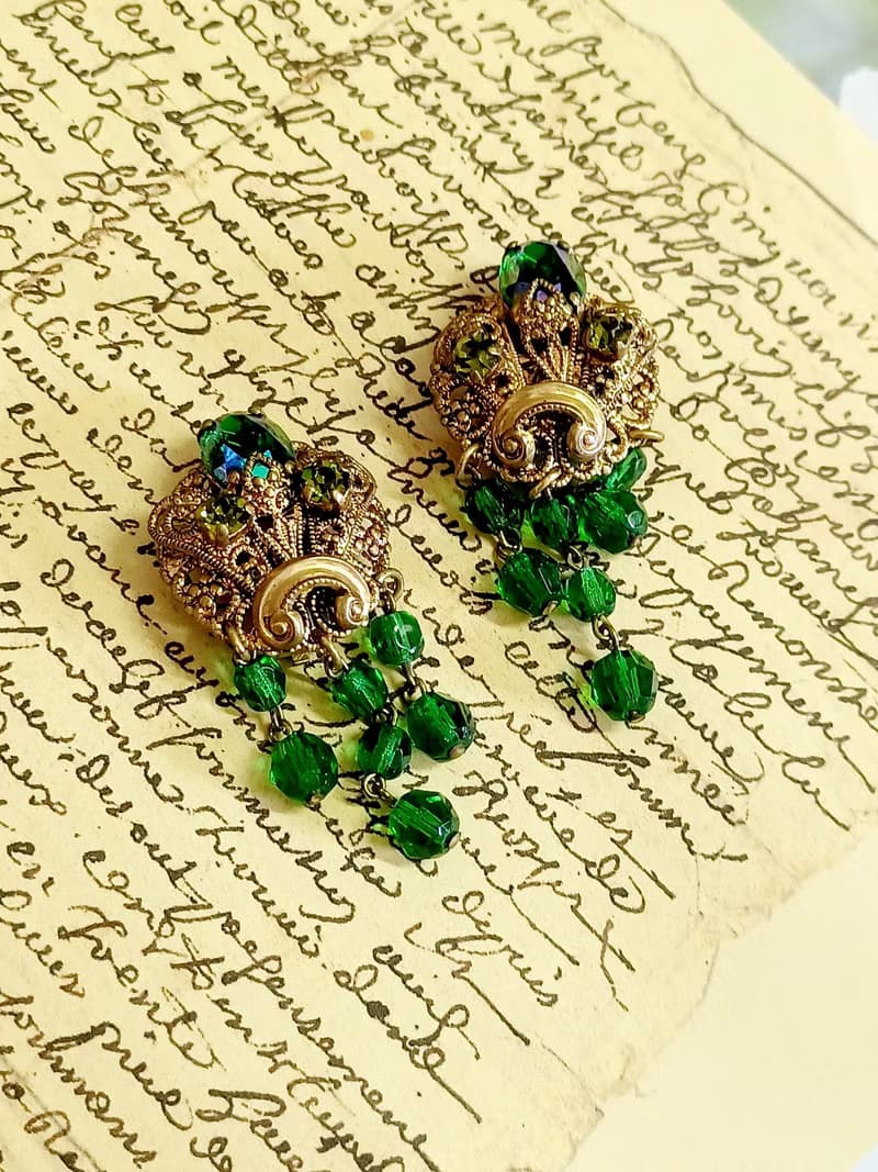 vintage jewelry  古董西德製極光萊茵流蘇 夾式耳環