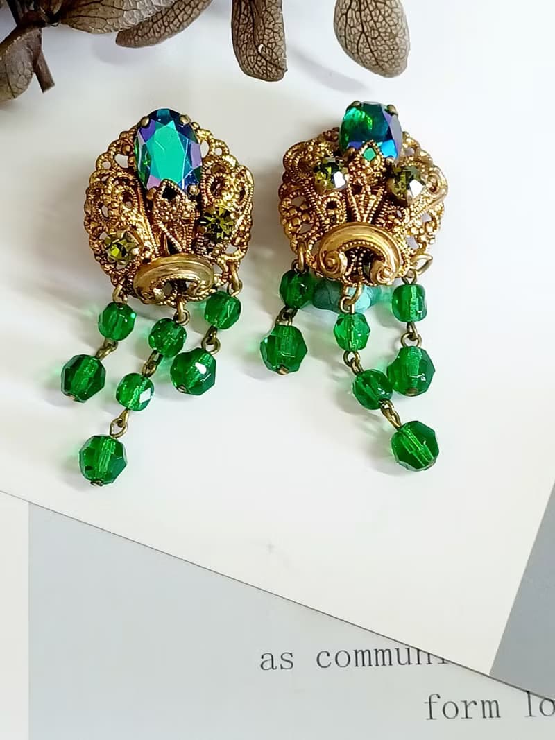 vintage jewelry  古董西德製極光萊茵流蘇 夾式耳環