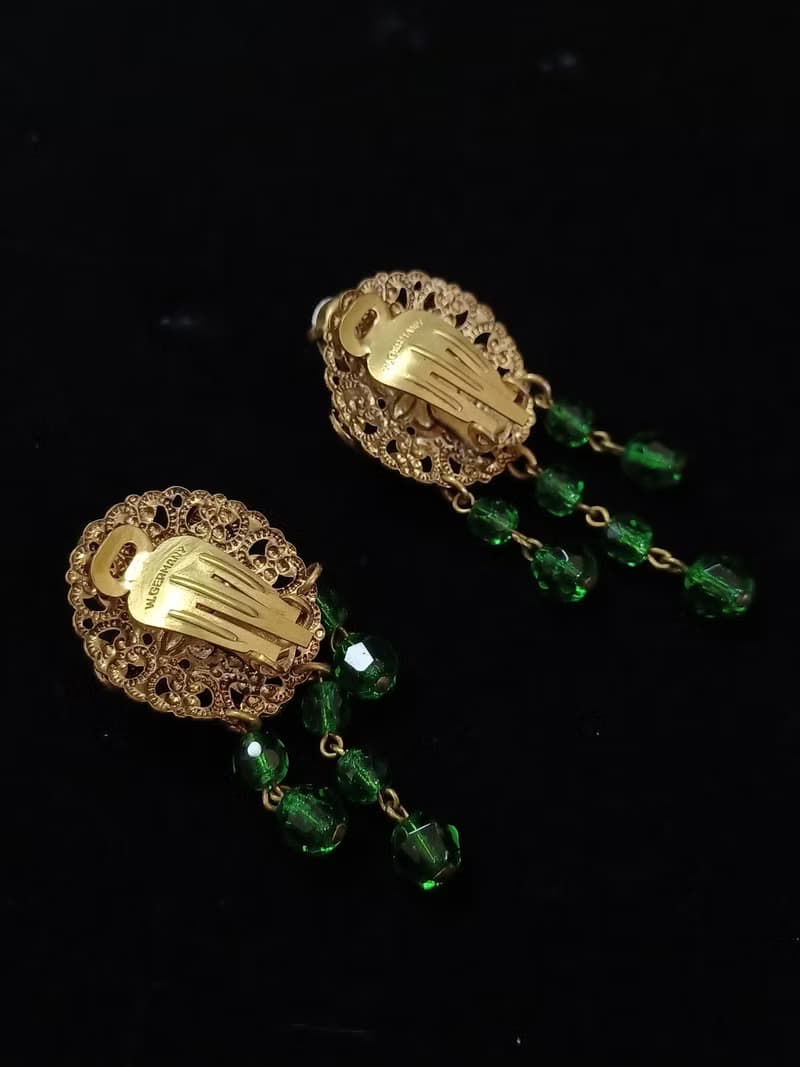 vintage jewelry  古董西德製極光萊茵流蘇 夾式耳環