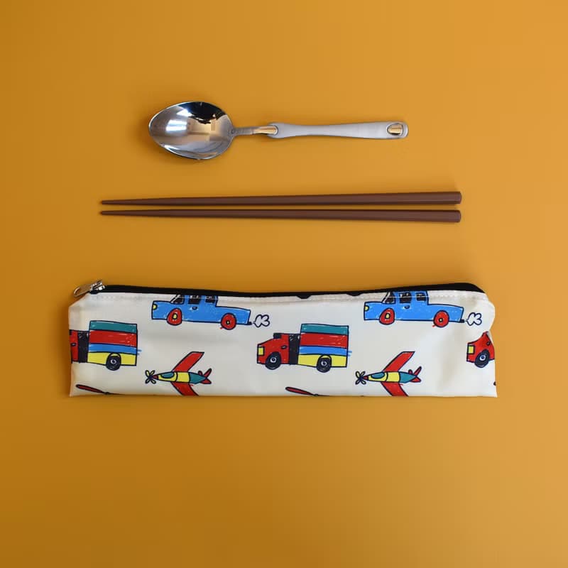 外出餐具組(筷袋+筷子+湯匙)_手繪小車