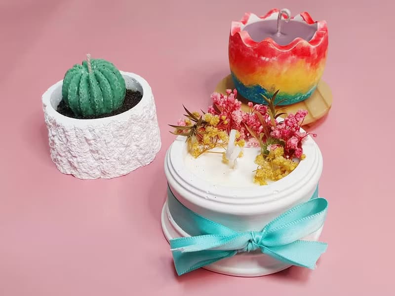 【手做蠟燭花禮3入組-渲染彩虹.多肉杯杯.浪漫花花】蠟燭材料包
