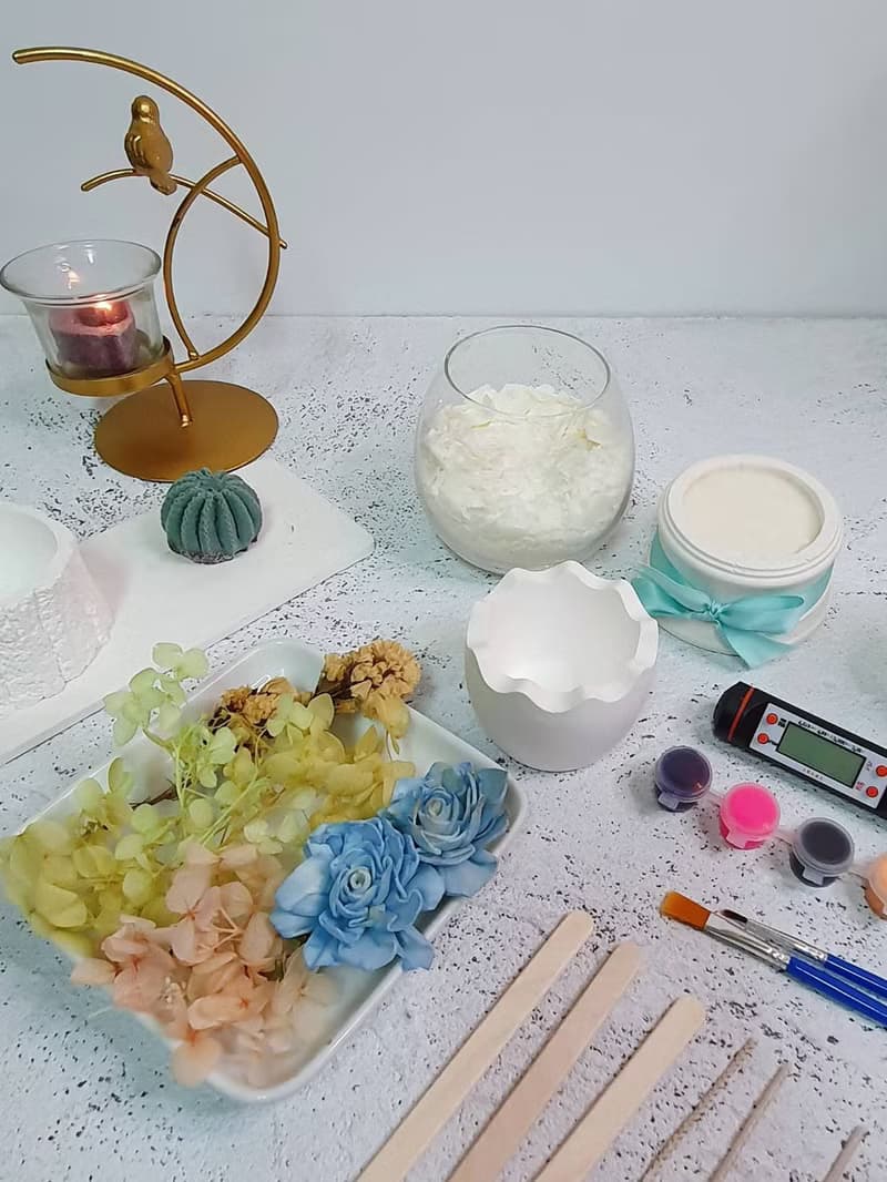 【手做蠟燭花禮3入組-渲染彩虹.多肉杯杯.浪漫花花】蠟燭材料包