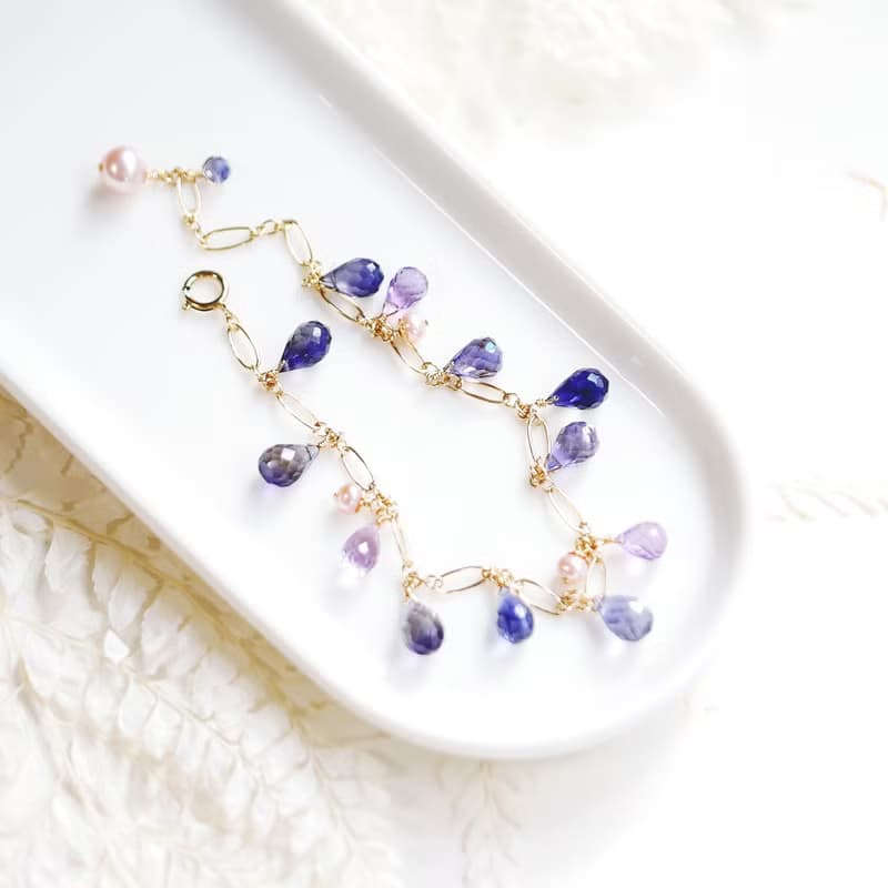 幻紫綢緞 華麗堇青石手鍊 14K