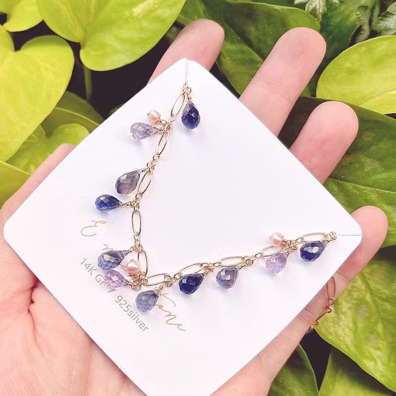 幻紫綢緞 華麗堇青石手鍊 14K