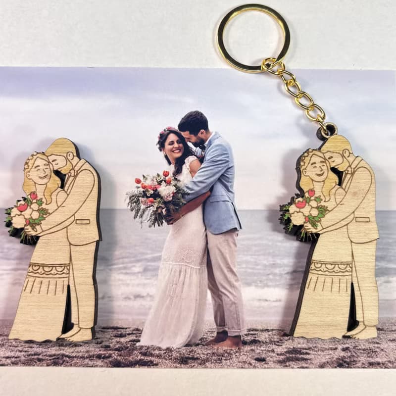 Custom Photo Wooden Magnet & Keychain Set – Personalized Wedding Favor Gift