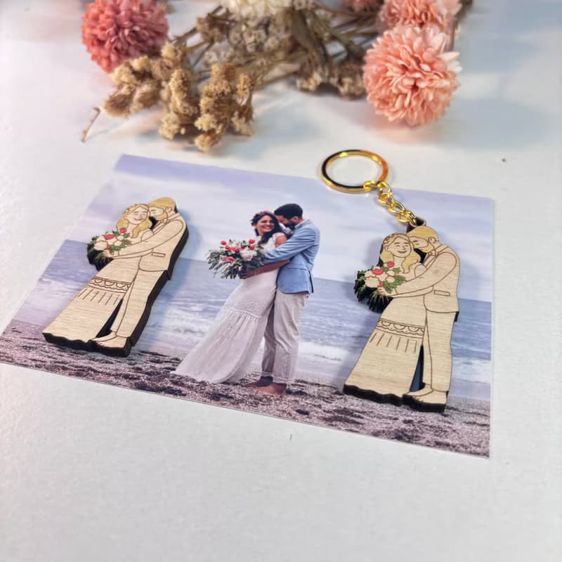Custom Photo Wooden Magnet & Keychain Set – Personalized Wedding Favor Gift