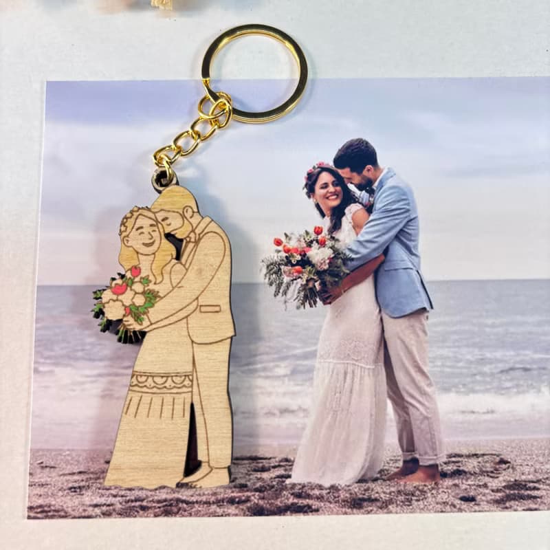 Custom Photo Wooden Magnet & Keychain Set – Personalized Wedding Favor Gift