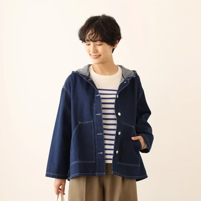 高重複穿搭性 牛仔外套 連帽外衣 棉質 241002-1