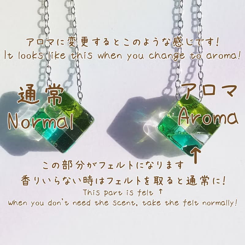 サンキューガラス(ありがとう【癒】)チェーンネックレス【アロマペンダントに変更可】【綿紐、シルバー925選べます】【受注制作】