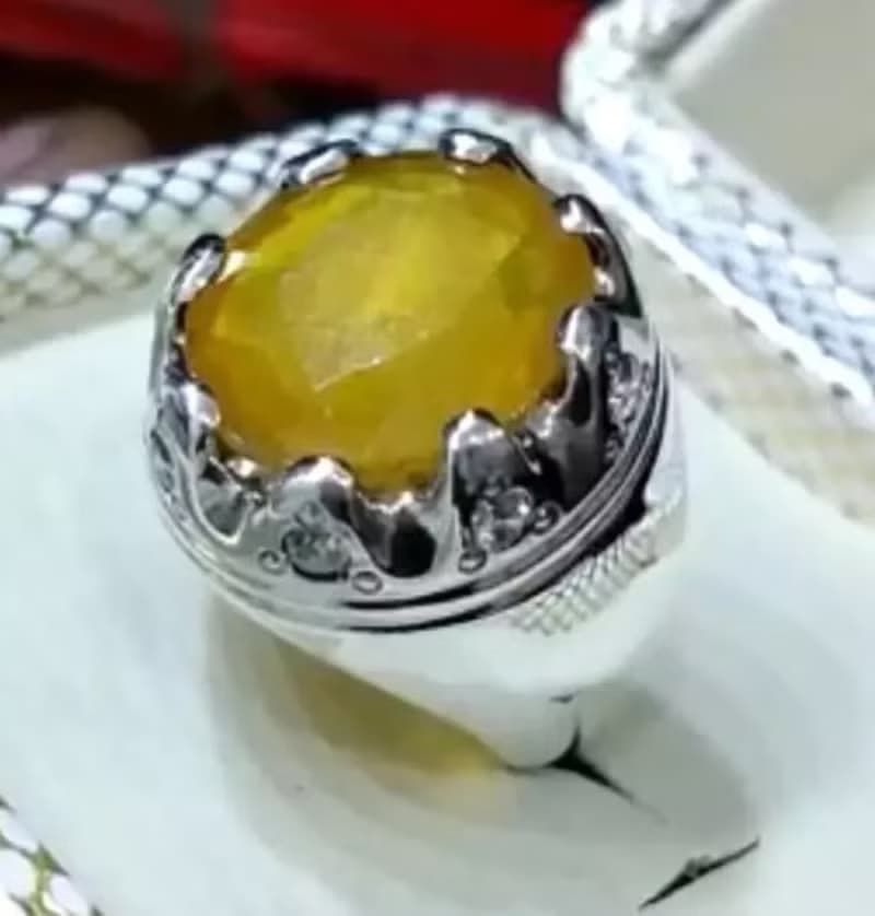 Mens Sapphire Ring Big Yellow Sapphire Ring Men 925 Sterling Silver Pukhraj Ring