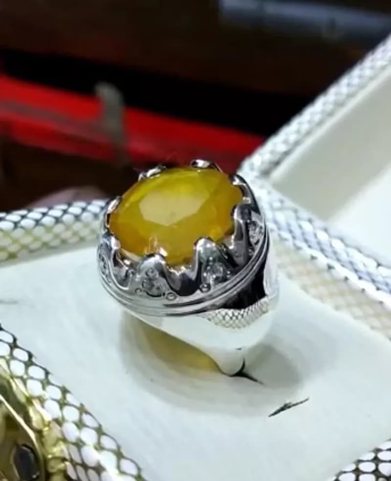 Mens Sapphire Ring Big Yellow Sapphire Ring Men 925 Sterling Silver Pukhraj Ring
