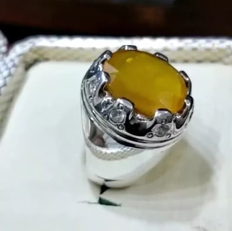 Mens Sapphire Ring Big Yellow Sapphire Ring Men 925 Sterling Silver Pukhraj Ring