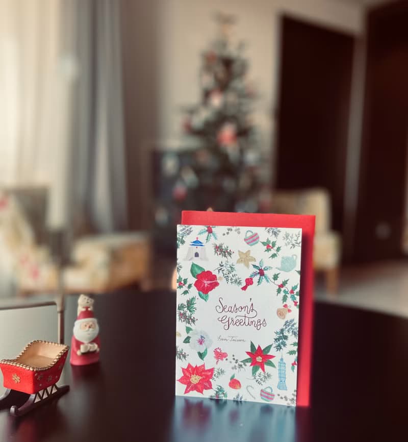 手工刺繍設計台灣主題聖誕卡