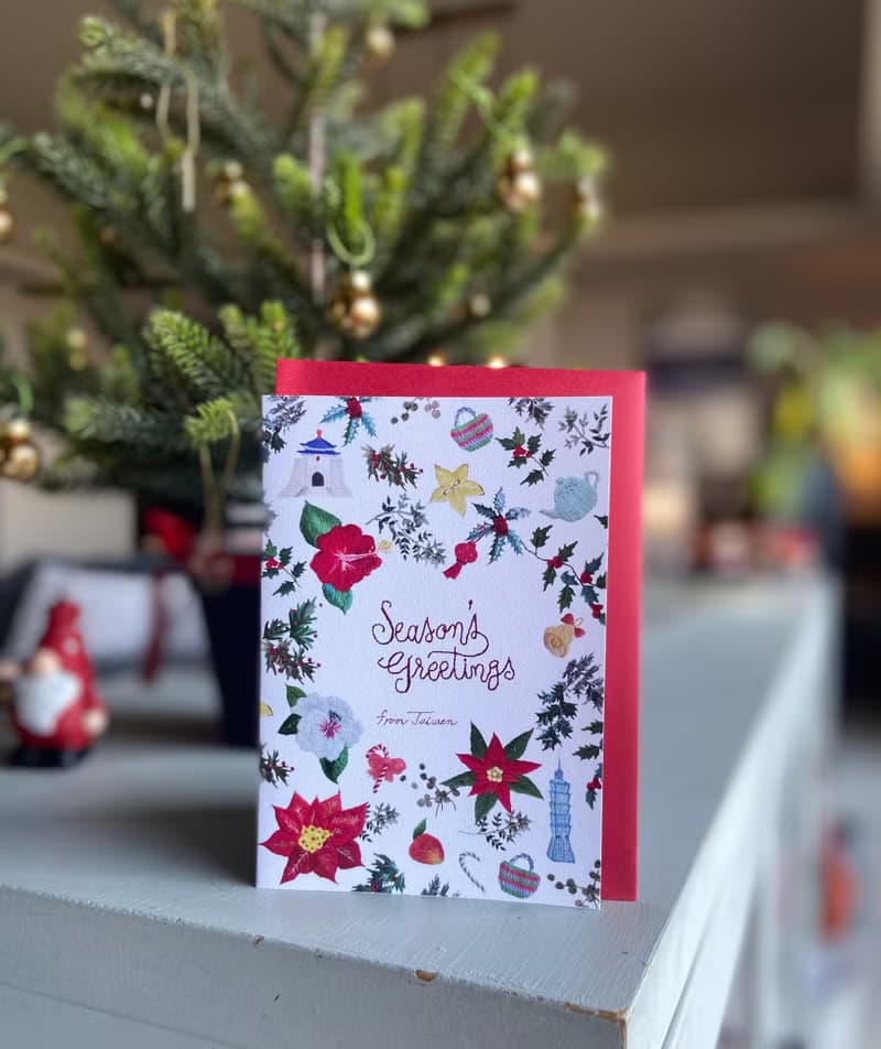 手工刺繍設計台灣主題聖誕卡