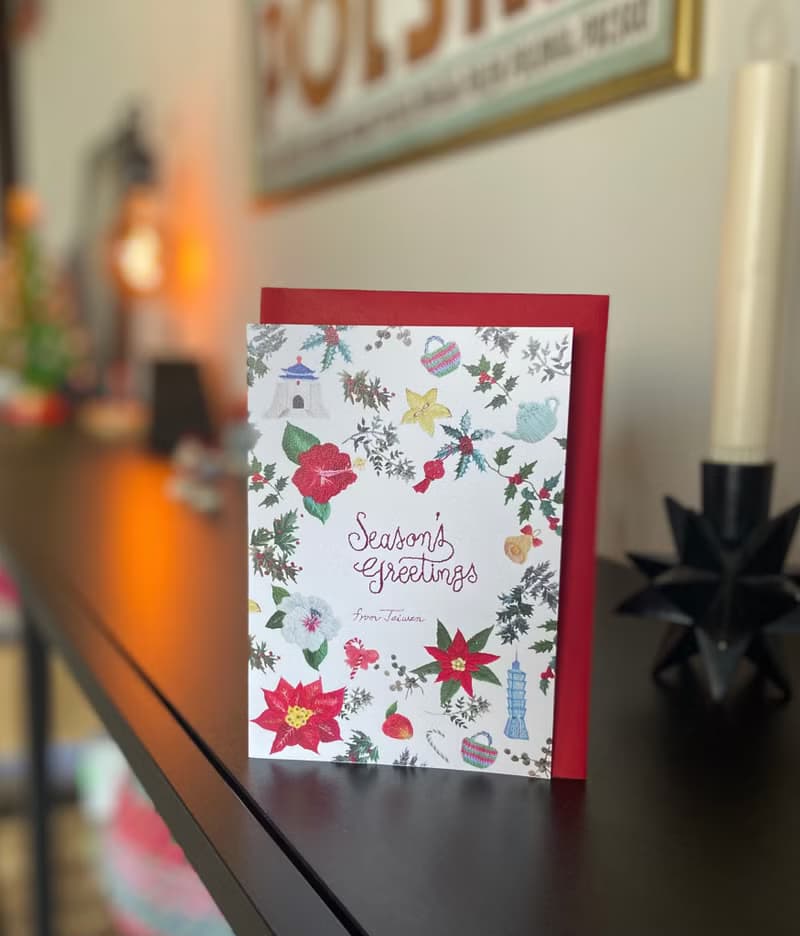 手工刺繍設計台灣主題聖誕卡