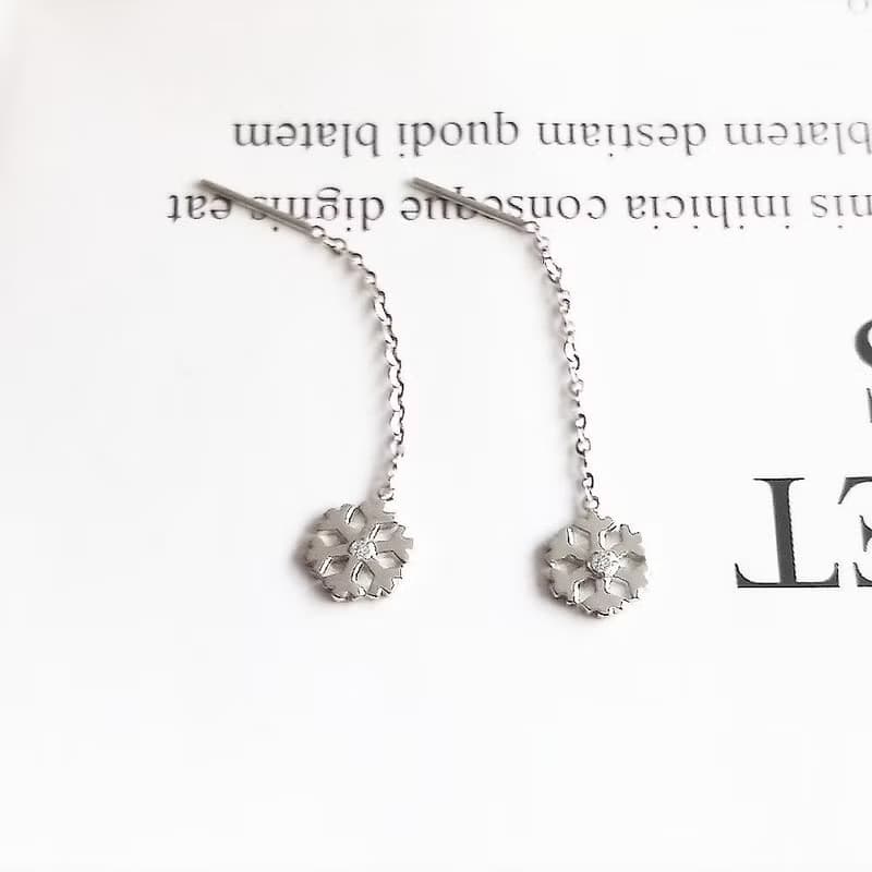 Eli Jewelry義大利正14K金雪花垂墜14K白金耳環耳鍊附金飾保證卡