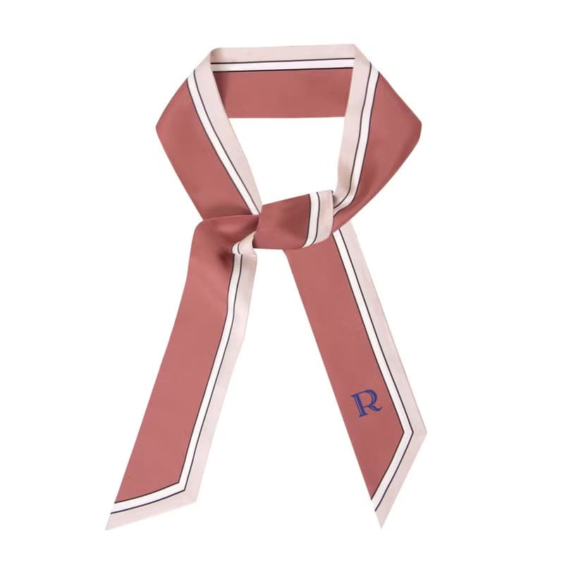 retar 妃紅緞帶式長條絲巾簡約復古髮帶腰帶桑蠶絲真絲圍巾