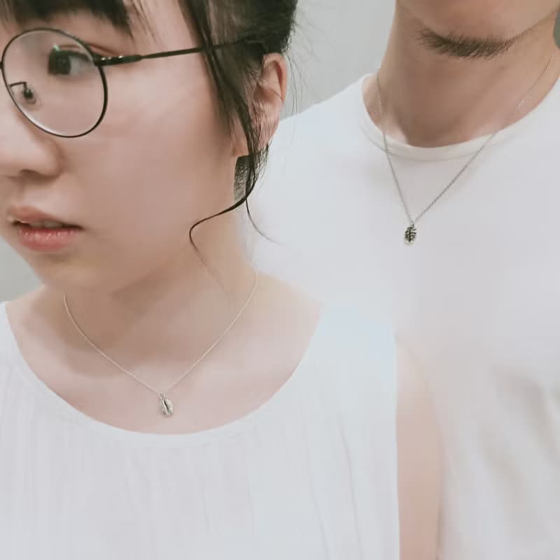 咖啡系 -咖啡豆情侶對鍊- 簡約項鍊  手作銀飾品