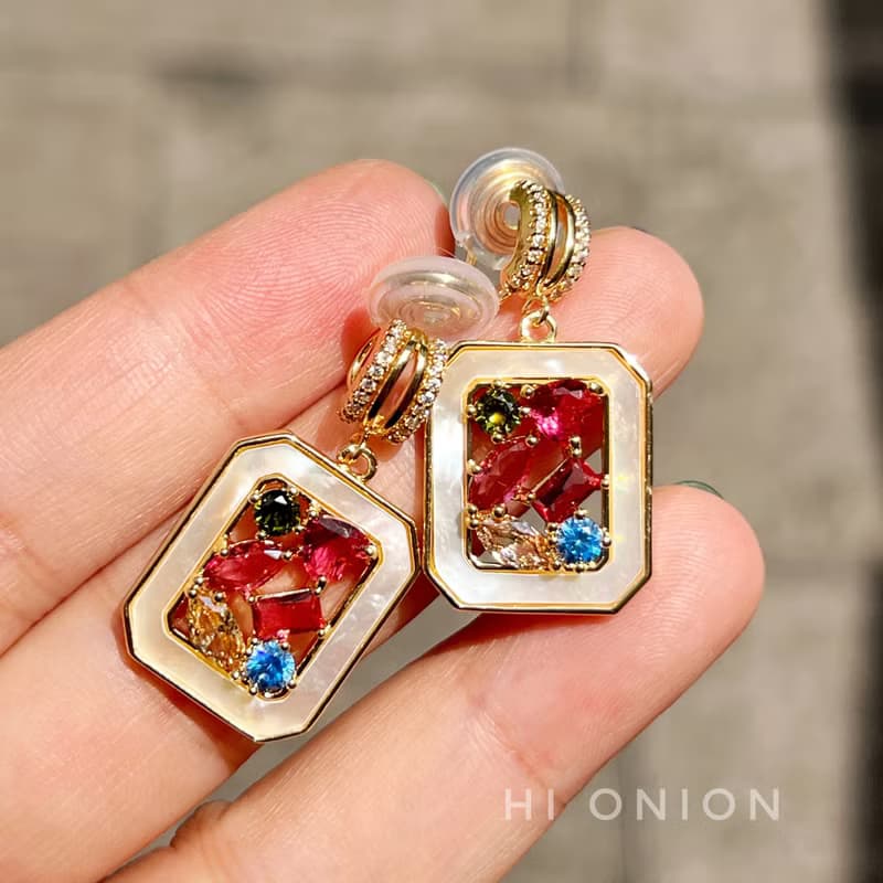 Hi Onion原創馬蒂斯油畫小眾復古鋯石耳釘耳環耳夾個性高級感輕奢