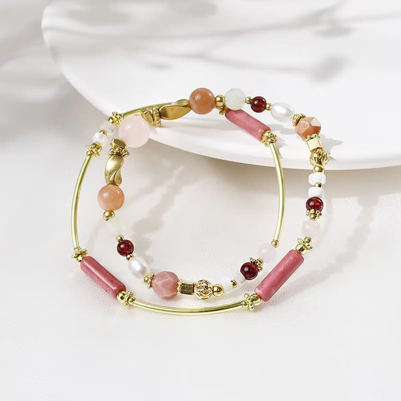 夢境與浪花 | D04粉晶橙月光石玫瑰石水晶手鍊