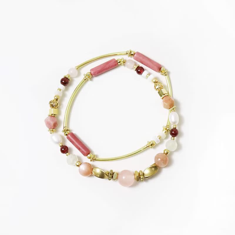夢境與浪花 | D04粉晶橙月光石玫瑰石水晶手鍊