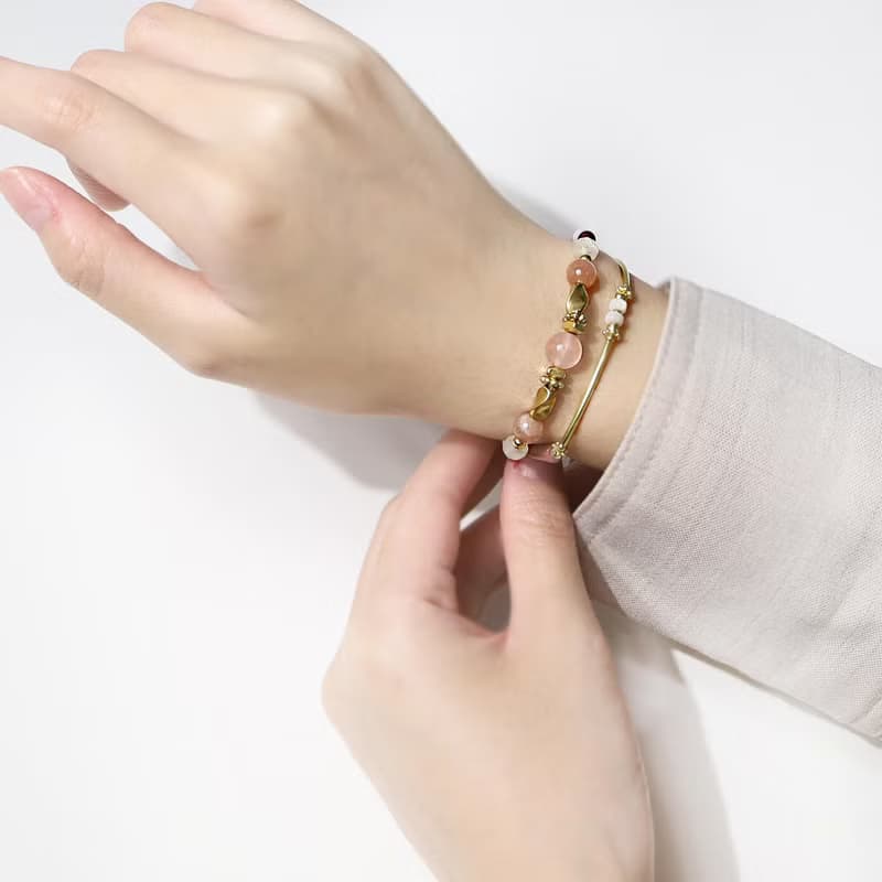 夢境與浪花 | D04粉晶橙月光石玫瑰石水晶手鍊