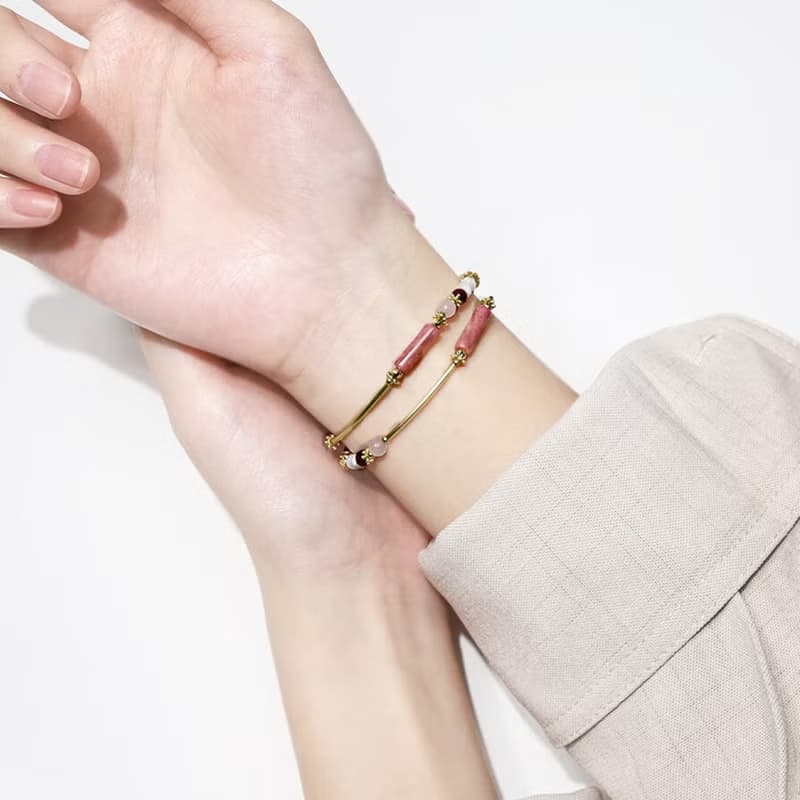 夢境與浪花 | D04粉晶橙月光石玫瑰石水晶手鍊