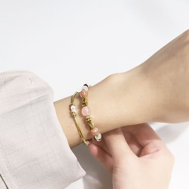 夢境與浪花 | D04粉晶橙月光石玫瑰石水晶手鍊