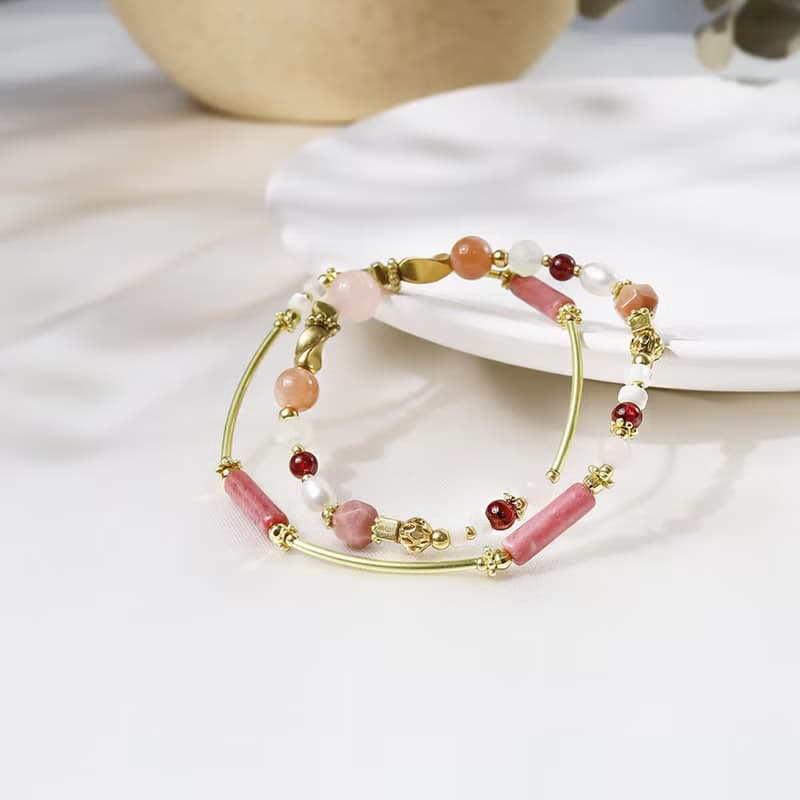 夢境與浪花 | D04粉晶橙月光石玫瑰石水晶手鍊