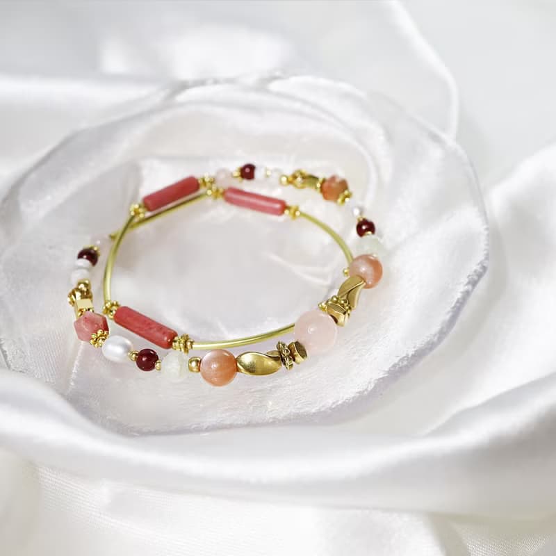 夢境與浪花 | D04粉晶橙月光石玫瑰石水晶手鍊
