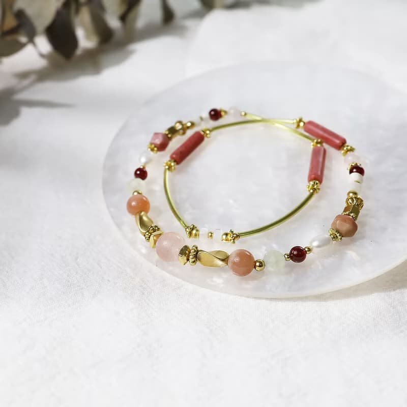 夢境與浪花 | D04粉晶橙月光石玫瑰石水晶手鍊