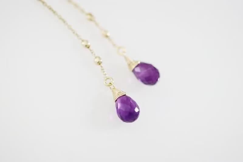 恋愛成就 愛の守護石 しずくアメジストのアメリカンピアス 2月誕生石