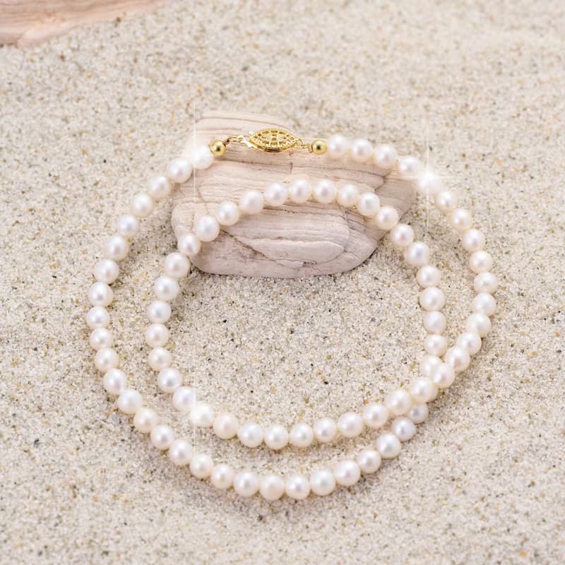 天然白色淡水珍珠項鍊 6–7mm 金色鏤空扣 輕奢時尚 聖誕節禮物