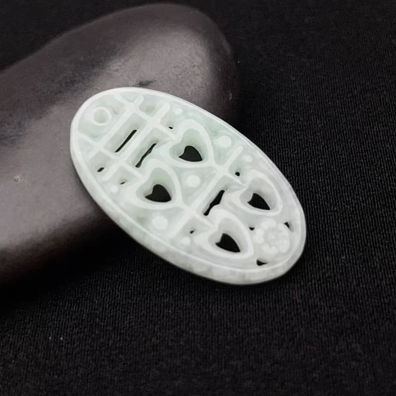 冰糯飄綠翡翠囍字吊飾 | 天然緬甸玉翡翠A貨 | 送禮