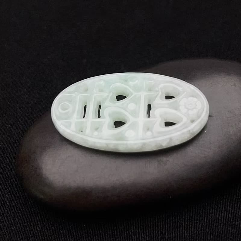 冰糯飄綠翡翠囍字吊飾 | 天然緬甸玉翡翠A貨 | 送禮