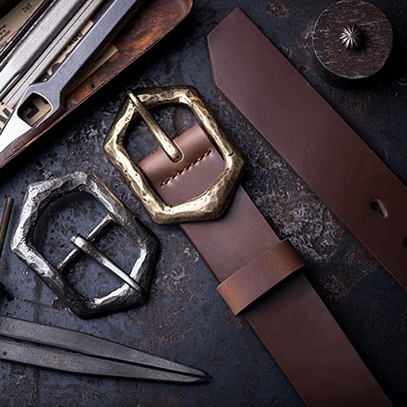 復古手工鍛打銅扣牛皮帶 真皮腰帶 窄版男牛仔褲帶【免費刻英文】