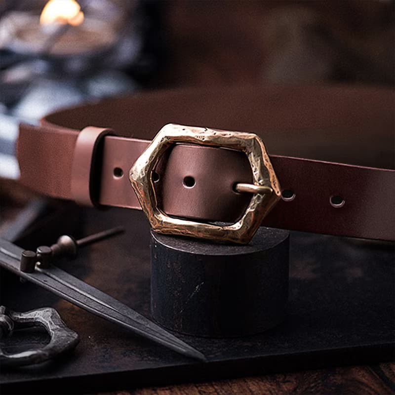 復古手工鍛打銅扣牛皮帶 真皮腰帶 窄版男牛仔褲帶【免費刻英文】