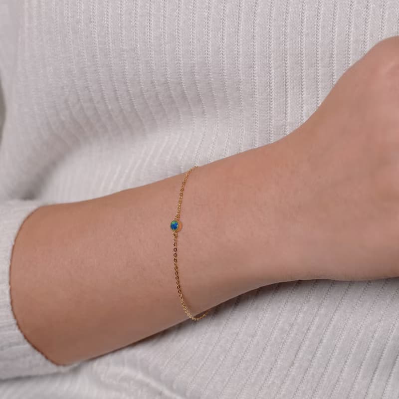 迷你油畫蛋白石手鍊 - 18k純金 - 歐泊