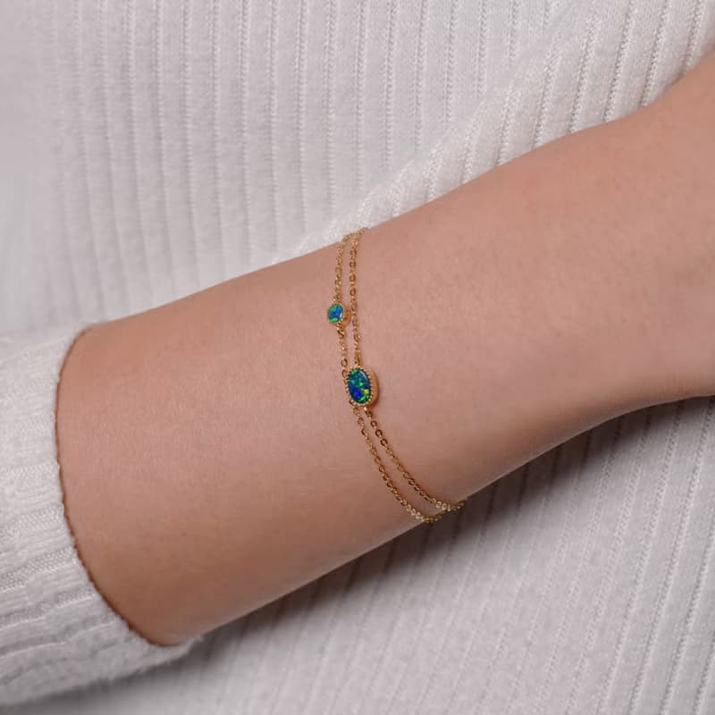 迷你油畫蛋白石手鍊 - 18k純金 - 歐泊