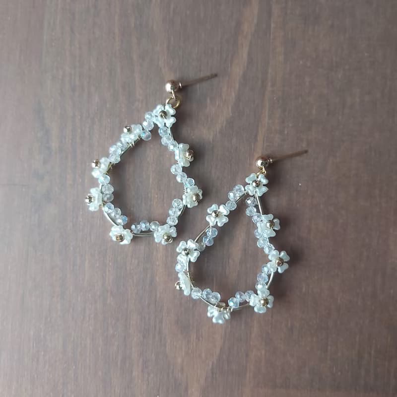 仿珍珠水滴花束耳環  耳針耳夾 純銀鍍金 生日禮物 換季特賣