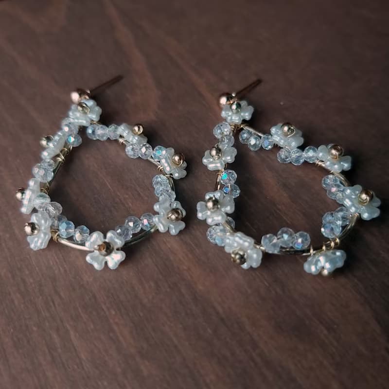 仿珍珠水滴花束耳環  耳針耳夾 純銀鍍金 生日禮物 換季特賣