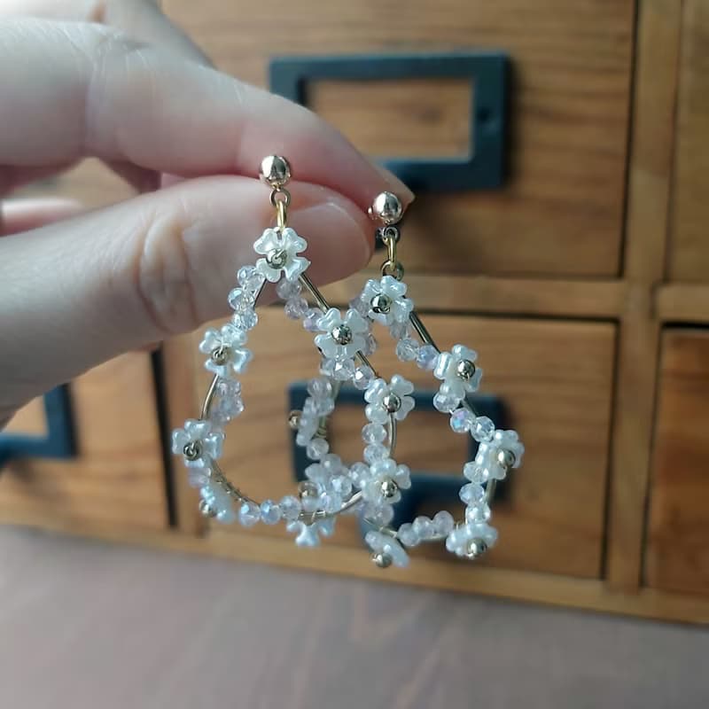 仿珍珠水滴花束耳環  耳針耳夾 純銀鍍金 生日禮物 換季特賣