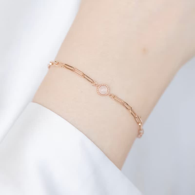 粉晶925純銀個性鏈條手鍊