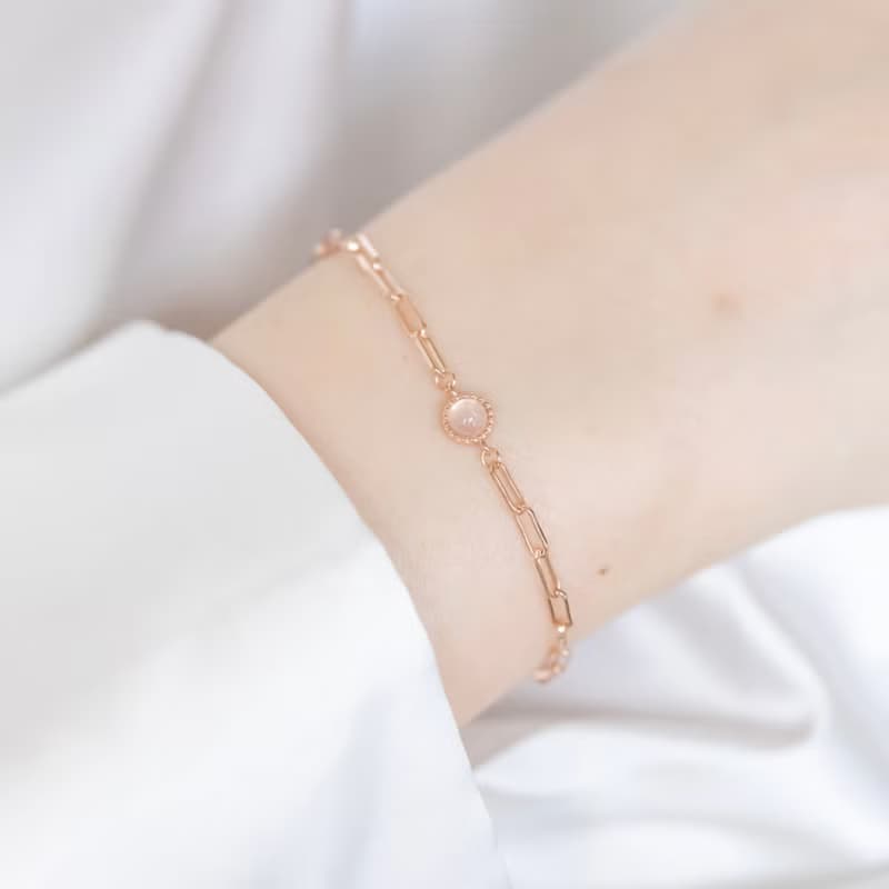 粉晶925純銀個性鏈條手鍊