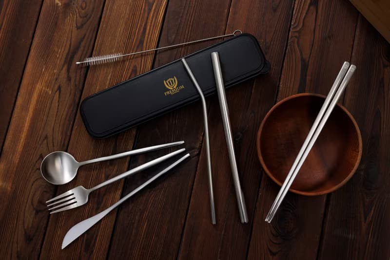 304不鏽鋼餐具及飲管便攜套裝連盒(銀色)