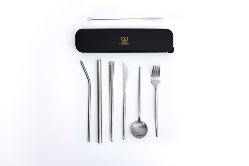 304不鏽鋼餐具及飲管便攜套裝連盒(銀色)