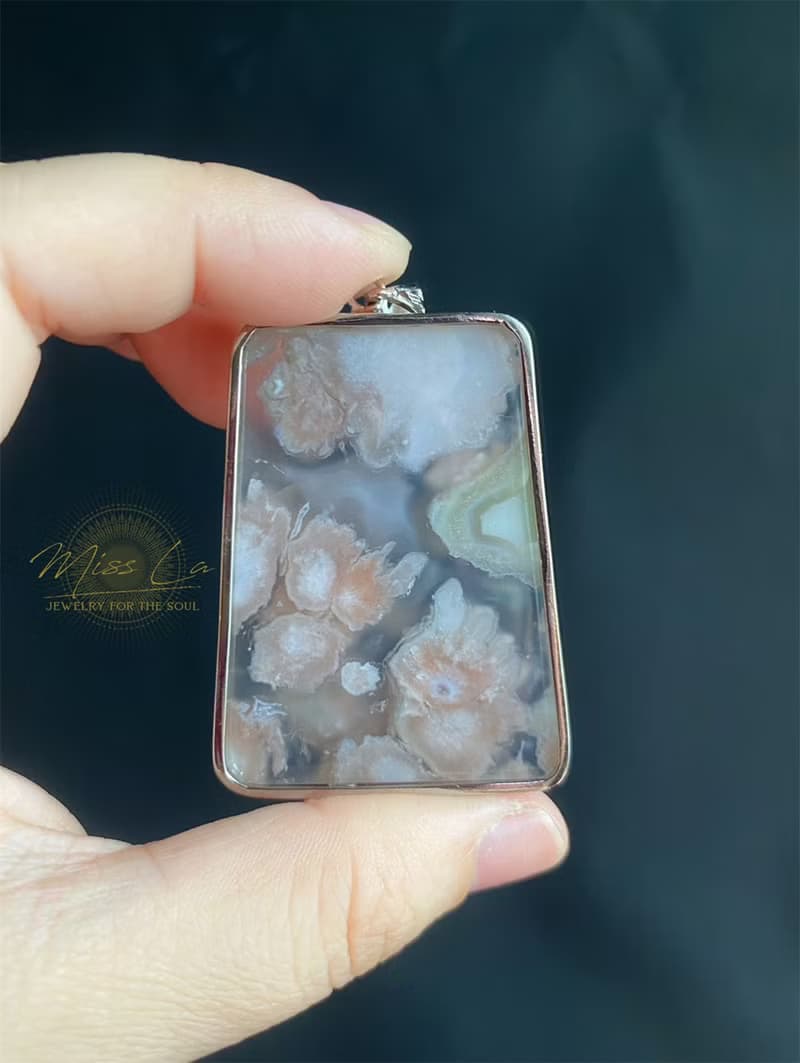 櫻花瑪瑙 粉花透體 水中花 項鍊 禮物 S925銀鑲 生日禮物